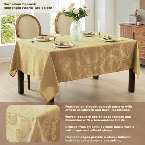 Newbridge Barcelona Damask Fabric Tablecloth, 60 x 84 Inch Rectangle, Gold – No Iron, Soil Resistant Table Cover for Dining, Parties and Holidays - Image 3