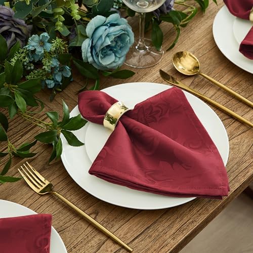 Newbridge Barcelona Damask Fabric Napkins, Set of 4, Burgundy – No Iron, Soil Resistant Cloth Napkins for Dining, Parties and Holidays - Image 3