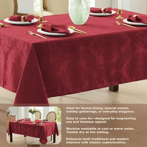 Newbridge Barcelona Damask Fabric Tablecloth, 60 x 120 Inch Rectangle, Burgundy – No Iron, Soil Resistant Table Cover for Dining, Parties and Holidays - Image 4