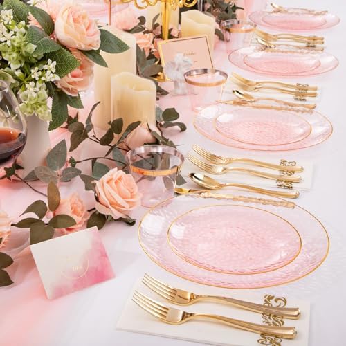 DaYammi 175PCS Clear Pink Plastic Dinnerware Set for 25 Guests - Image 5