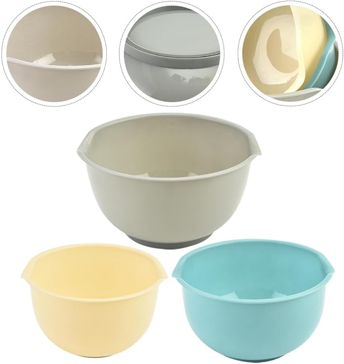 BESPORTBLE 3pcs Mixing Bowls Set for Kitchen Multi-Function Stackable Salad and Noodle Bowls Sturdy Food-Grade Plastic for Daily Use and Entertaining Random Color