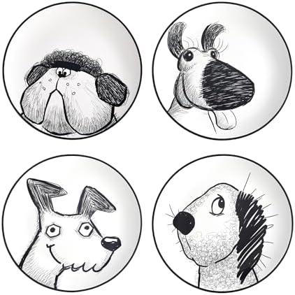 Bico Doodle Pawtrait Ceramic Salad Plates Set of 4, 8.75 Inch Dessert Plates for Salad, Appetizer, Side Dishes, Microwave and Dishwasher Safe, Gift for Housewarming and Thanksgiving by Bico