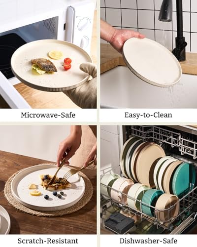 Famiware Stoneware Dinnerware Set with Pasta Bowls, Oat White Dishes for 6 - Image 5