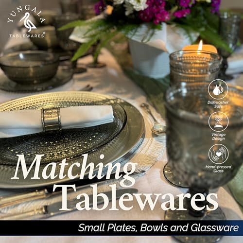 Smokey Black Hobnail Dinner Plates Set of 4 Pressed Glass 10.5 Inch - Image 5