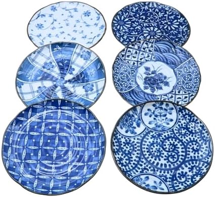 EAST table Japanese Style Porcelain Plates Set of 6, Blue Pattern - 6.5 Inch Dessert Plates for Appetizer Salad Dishes - Microwave/Dishwasher/Freezer Safe, Made in Japan - Image 2