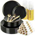 Black Gold Dinnerware Set Disposable Plates for 350PCS 50 Guests by cheerserve