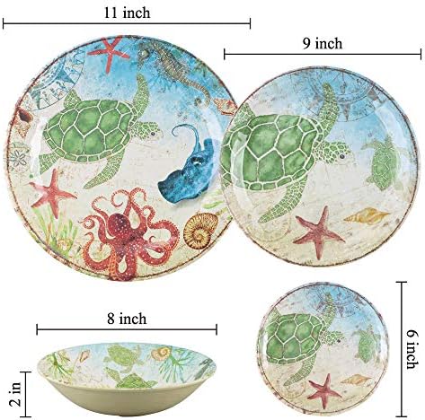 UP Sea Turtle Melamine Round Dessert Plates, Small Serving Plates, for Appetizer, Snacks, and Side Dishes, Multicolor, 6 Inch, Set of 4 - Image 2