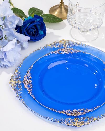 Nervure 175Pcs Blue Plastic Plates, Disposable Dinnerware Set for 25 Guests - Image 2