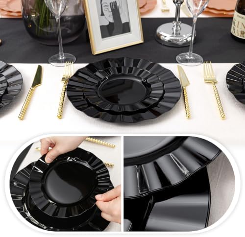 120PCS Black Plastic Plates, Wavy Plates - Image 4
