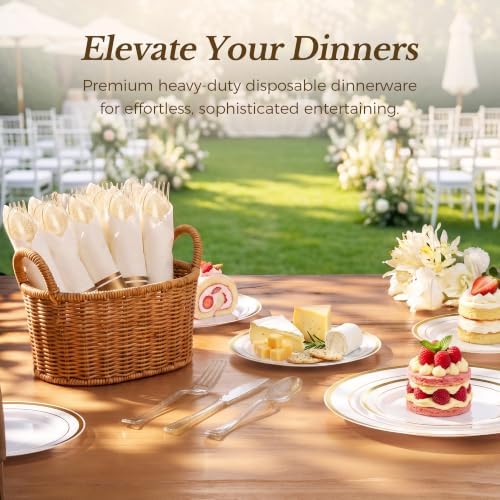 Goodluck 200 Pack Pre Rolled Gold Glitter Plastic Silverware with Napkins - Image 4