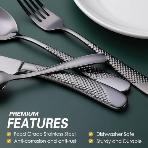 Hammered Black Silverware Set, OGORI 24-Piece 18/10 Stainless Steel Flatware Set, Service of 6 - Image 6
