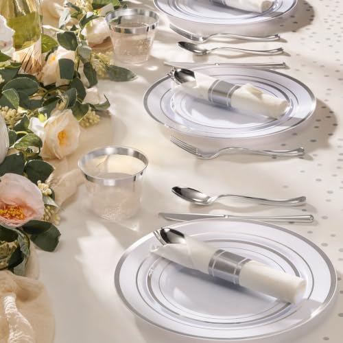 Goodluck 352 Piece Silver Plastic Dinnerware Set for 50 Guests - Image 6