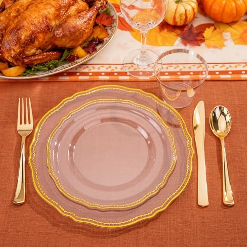 Hioasis 175 Pcs Clear Gold Plastic Plates Wedding & Party - Image 7