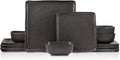 Stone Lain Jonny Stoneware 12 Piece Dinnerware Set, Home Kitchen Modern Square Dish Set with Dinner Plates, Salad Plates, & Bowls, Brown