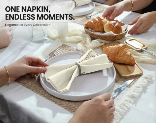 Ruvanti Cloth Napkins Set of 6, Cotton Enrich 18”x18” - Ivory - Image 2