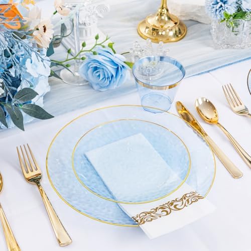 DaYammi 350PCS Clear Blue Plastic Dinnerware Set for 50 Guests - Image 2
