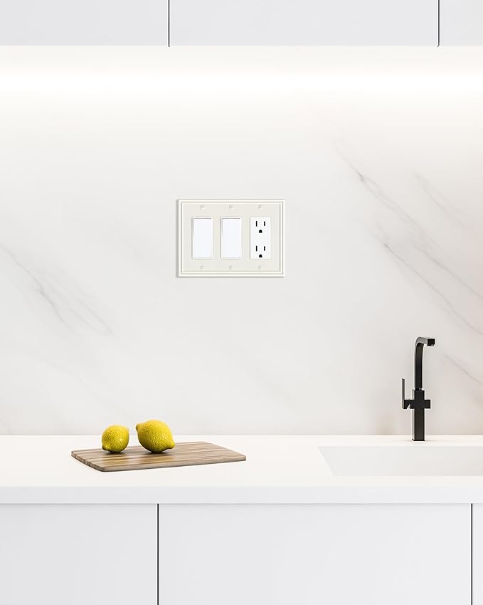 2-Pack Tripple Decorator Outlet Cover Plate, Durable Zinc Alloy 3 Gang Wall Plate, Light Almond Decorative Switch Plates and Outlet Covers, Corrosion Resistant