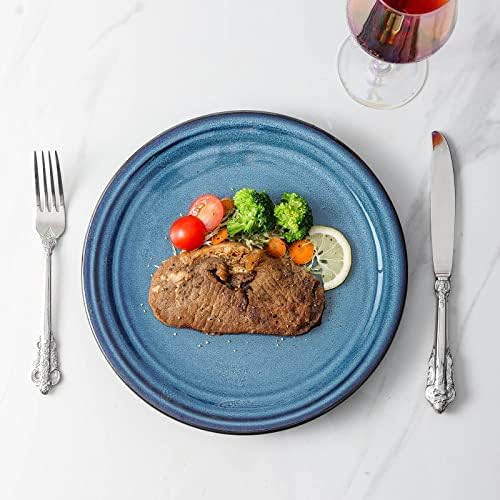 HASENSE Ceramic Dinner Plates Set of 2,10 Inch Large Porcelain Pasta and Salad Plates,Blue Stoneware Plate Set Microwave,Oven,and Dishwasher Safe - Image 4