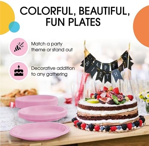 Exquisite Party Solids Sturdy Pink Plastic Plates 7" Cake Plates 50 Pcs - Image 5