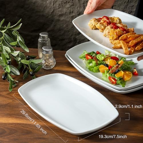fMBB White Rectangular Plate Set, Ceramic Large Serving Platters, 12 Inch Dessert Trays for Party, Entertaining, Food, Appetizers, Dishwasher and Oven Safe Salad Dishes Set of 4 - Image 4