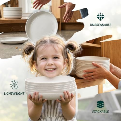 Homienly 12 PCS Wheat Straw Plates 10 Inch Unbreakable Deep Salad Plates Set Microwave Safe Plastic Plates for Apartment, Camping, Gathering Dishwasher Safe Bread & Butter Plates for Dessert (White) - Image 6
