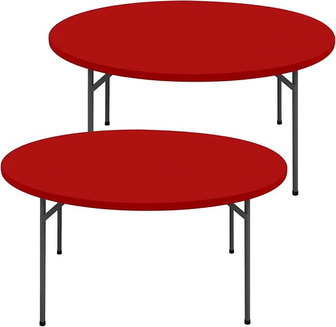 Round Spandex Christmas Tablecloth 2 Pack, Elastic Fitted Waterproof Tablecloths for 31"-35" Tables, Stretch Washable Picnic Table Cover for Camping, Dining, Indoor and Outdoor, Red