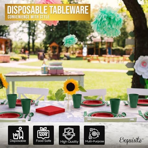 350 Pcs Christmas Plastic Plates for Party Red & Green Disposable Plates Set 50 of Each 9 Dinner Plate Set 7 Dessert Plate Cups Napkins & Cutlery Plastic Dinnerware Exquisite - Image 5