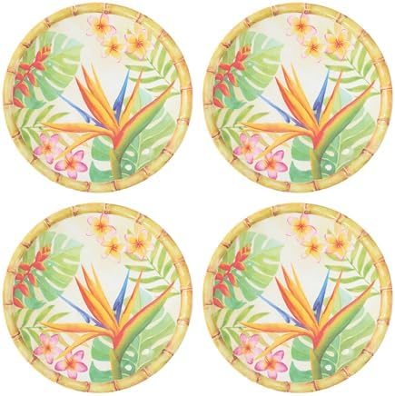 UP Bird of Paradise Melamine Round Dessert Plates, Small Serving Plates, for Appetizer, Snacks, and Side Dishes, Multicolor, 6 Inch, Set of 4 by UPware