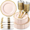 Hioasis 350 Pcs Pink and Gold Plastic Plates for Wedding & Party by Hioasis