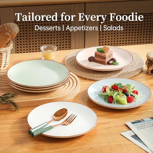 Dessert Plate Ceramic Set of 6, Colorful 8 Inch Salad Plates for Appetizer Lunch, Fiesta Cute Kids Plates, Modern Serving Dishes, Microwave Dishwasher Safe, Assorted Candy Hue - Image 5