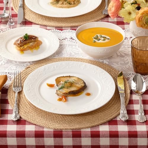 KINGSTONE 24Pcs Vintage Relief White Bone China Set, Service for 8 - Image 3