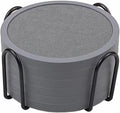 Absorbent Coasters for Drinks with Holder - 6packs, Silicone Coaster with Soft Felt Insert (4.3 inch Coasters with 4.5 inch Holder, Grey)