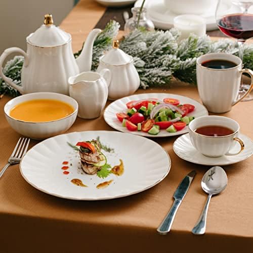 BTaT- Porcelain Dinner Plates with Gold Trim,10.5 inch, Set of 6, White Dinner Plates Bulk, White Plate Set - Image 7