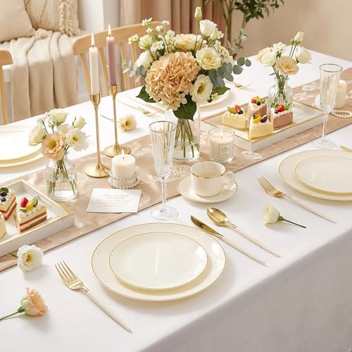 150Pcs Ivory Plastic Plates with Gold Rim,Disposable Plates with Silverware - Image 6