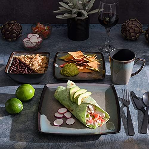 Gibson Elite Tequesta Square Reactive Glaze Stoneware Plates and Bowls Dishes Dinnerware Set, Service for 4 (16pcs), Taupe - Image 5