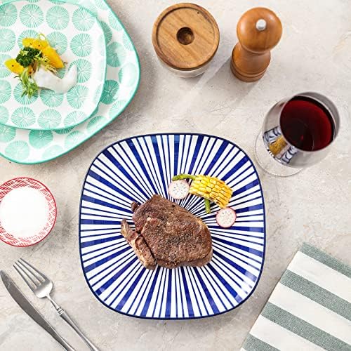Selamica Porcelain Square Dessert Salad Pasta Steak Plates 10 inches ceramic plates set of 6 microwave/dishwasher/oven safe, Assorted Colors - Image 3