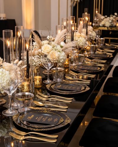 Nervure 600Pcs Black Plastic Plates, Plastic Dinnerware Set for 100 Guests - Image 6