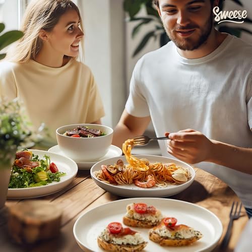 Sweese Dinnerware Sets Service for 4, 12 pcs Matte Speckled Glaze Plates and Bowls Sets, Handmade Ceramic Dish Set, Highly Chip and Crack Resistant Modern Plate Set, White - Image 6