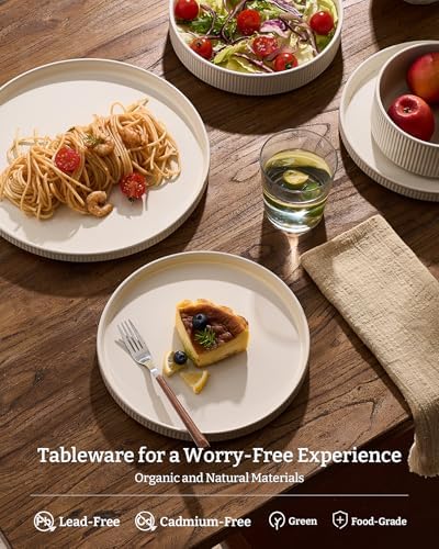 Famiware Stoneware Dinnerware Sets for 8, 24pc Rimmed Plates, Bowls, Dishes - Image 3