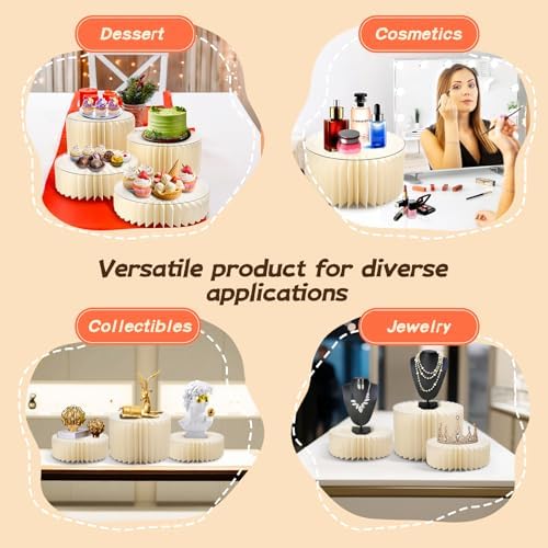 8 Pack Buffet Risers Foldable Food Display Risers Food Risers for Buffet Table Tall Cake Stands Cylinder Stands for Party Pedestal Cake Stand Dessert Table Display Set Cupcake Stands Cupcake Display (Cream, 8Pcs) - Image 4