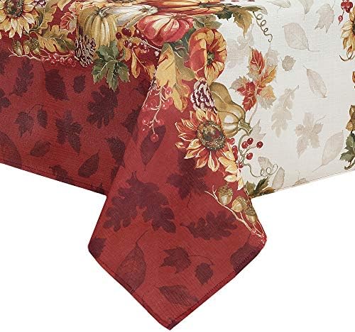 Elrene Home Fashions Square Polyester Swaying Leaves Bordered Fall, Seasonal and Holiday Tablecloth, 52"x52", Multi by ElreneHomeFashions