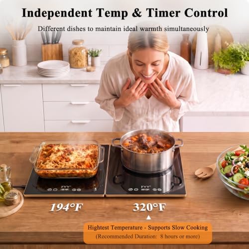 FYY Electric Warming Tray - 2-Panel Food Warmers for Parties Buffet Black - Image 3