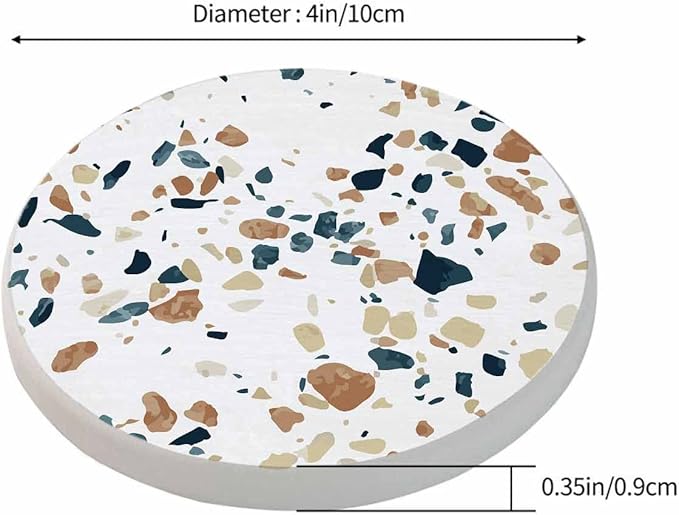 Colorful Terrazzo Mosaic Tile Drink Coaster Stone Texture Chaotic Dots Modern Artistic Style Beautiful Home Decor Diatomite Heat-Resistant Diatomite 4 Inch for Cold Drinks Wine Mugs Cups