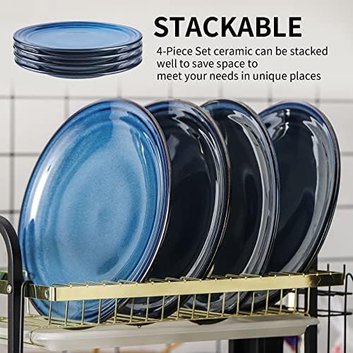 HASENSE Ceramic Dinner Plates Set of 4,10 Inch Large Porcelain Pasta and Salad Plates,Blue Stoneware Plate Set Microwave,Oven,and Dishwasher Safe - Image 4