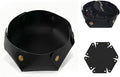 Black leather storage tray, multi-functional clutter organizer with snap fasteners, octagonal key, jewelry and accessory storage bowl, diameter: 4.7 inches, height: 1.7 inches