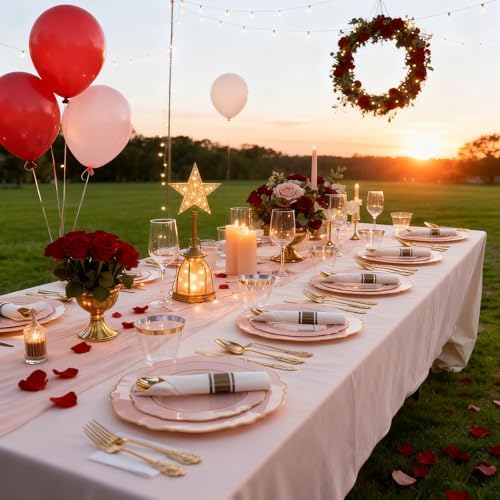 Liacere 700PCS Pink Plastic Plates-Dinnerware Sets for 100 Guests-200 Disposable Plates(10inch,7inch),300 Pink Plastic Silverware,100 Cups,100 Napkins for Wedding&Galentines Day&Baby Shower - Image 2
