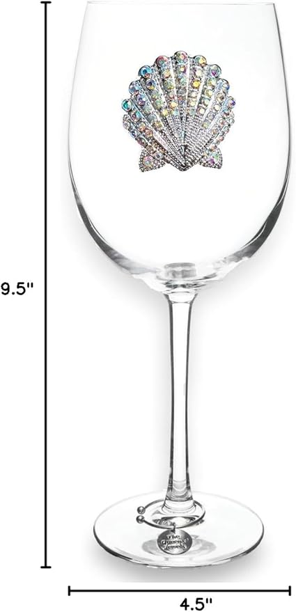 THE QUEENS' JEWELS Seashell Jeweled Stemmed Wine Glass, 21 oz. - Unique Gift for Women, Birthday, Cute, Fun, Not Painted, Decorated, Bling, Bedazzled, Rhinestone