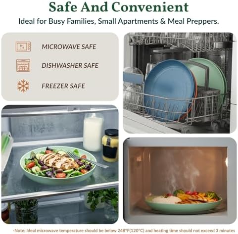 Homienly 12 PCS Unbreakable Wheat Straw Plates 9 Inch Reusable Plastic Plates for Kitchen Lightweight Camping Plates for Dessert, Bread & Butter Microwave & Dishwasher Safe Plates (Vibrant Colors) - Image 5