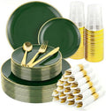 Green Gold Dinnerware Set Disposable Plates for 350PCS 50 Guests by cheerserve