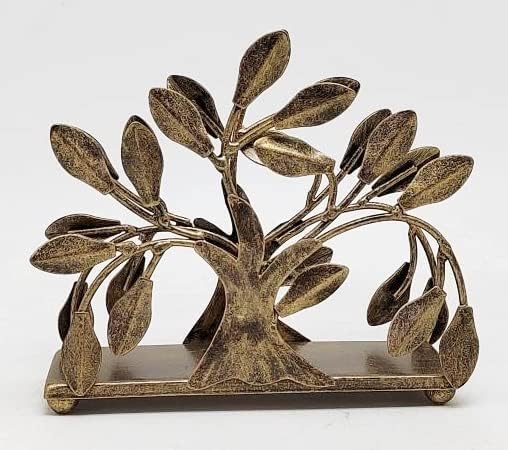 Bronze Life Tree Design Metal Napkin Holder | Freestanding Vertical Disposable Tissue Paper Servilleta Dispenser Organizer Stand Servilletero Tabletop | Home Kitchen Restaurant